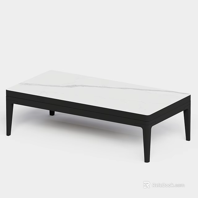 Modern Coffee Table With White Marble Top And Black Sleek Base Design 3d model