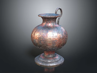 Decorative Copper Vase With Handle Textured Surface And Stable Base 3d model