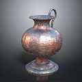 Decorative Copper Vase With Handle Textured Surface And Stable Base