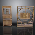 Traditional Chinese Style Wooden Furniture With Multi Layer Shelves And Decorative Lattice Details