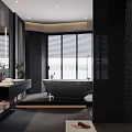 Modern Dark Bathroom With Freestanding Tub Smart Toilet And Glass Shower