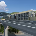 Modern Elevated Station Architecture With Glass Windows Green Roof And Surrounding Trees