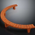 Curved Wooden Bench In Natural Outdoor Scene With Solid Wood Slats And Support Legs