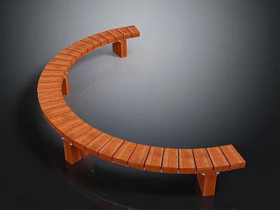 Curved Wooden Bench In Natural Outdoor Scene With Solid Wood Slats And Support Legs 3d model