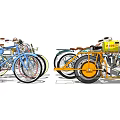 Vintage Motorcycles With Classic Design Leather Seats And Colorful Fuel Tanks