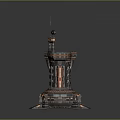 Cartoon Scene Futuristic Tower With Multi level Structure Platforms Antenna And Decorative Lights