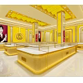Luxurious Jewelry Store Interior With Gold Decor Display Counters And Elegant Lighting 3d model