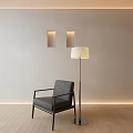 Modern Minimalist Single Sofa With Floor Lamp Recessed Lights And Light Colored Wall Wooden Floor