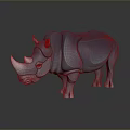 Cartoon Style Blue Rhinoceros 3D Model With White Horn And Surface Reflection