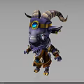 Purple Horned 3D Character Creature With Golden Horns Beard Blue Gem Earrings And Decorative Outfit