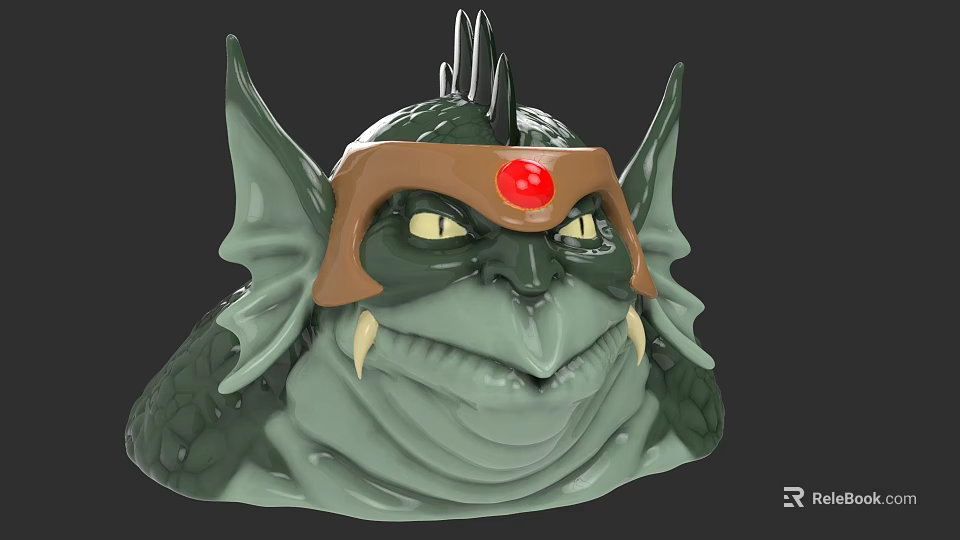 Mythical Creature Character With Green Skin Helmet Red Gem Yellow Eyes And Sharp Fangs 3d model 
