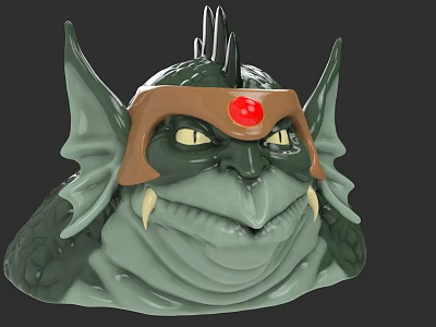 Mythical Creature Character With Green Skin Helmet Red Gem Yellow Eyes And Sharp Fangs 3d model