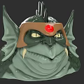 Mythical Creature Character With Green Skin Helmet Red Gem Yellow Eyes And Sharp Fangs