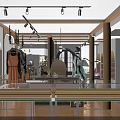 Modern Clothing Store Interior With Mannequins In Dresses And Wooden Display Racks