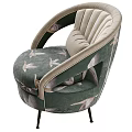 Green Velvet Accent Chair With Bird Pattern Beige Cushion And Metal Legs