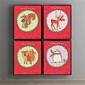 Festive Squirrel Animal Painting With Colorful Scarf Small Christmas Tree Green Wreath On Red Background