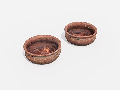 Two Handcrafted Rustic Ceramic Bowls in Reddish Brown with Natural Textures 3d model