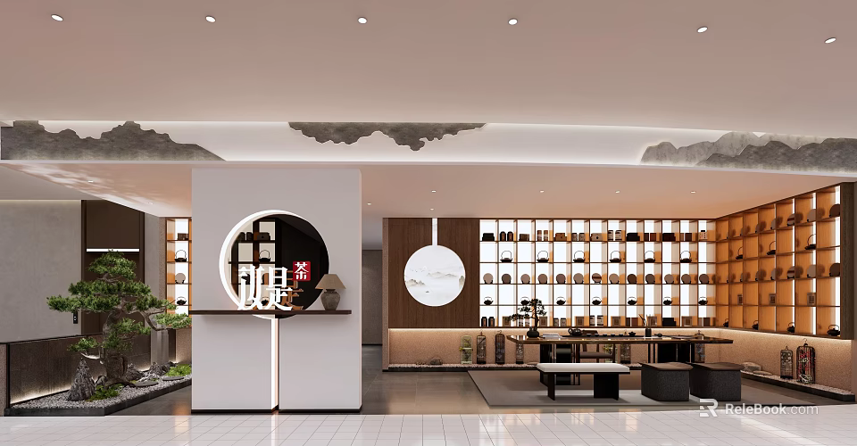 Modern Shopping Mall Store With Display Shelves Circular Decor And Elegant Interior 3d model