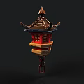 Chinese Style Lantern Shaped Chandelier With Red Brown Color And Pointed Top Hanging Chain