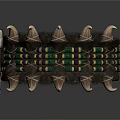 Ornate Decorative Armband With Metal Spikes Circular Plates Colorful Woven Bands And Fur Trim