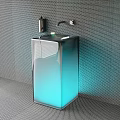 Modern Transparent Washbasin With Blue Light And Gray Mesh Wall Faucet And Soap Dispenser