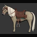 Beige Toy Horse With Red Saddle Green Accents And White Mane