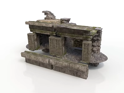 Ancient Stone Structure Ruins With Weathered Carved Pillars And Relics 3d model