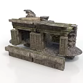Ancient Stone Structure Ruins With Weathered Carved Pillars And Relics