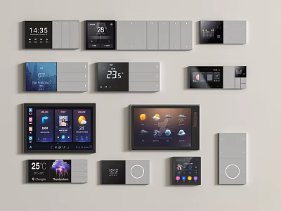 Smart Home Switch Panels With Various Functional Displays And Controls 3d model