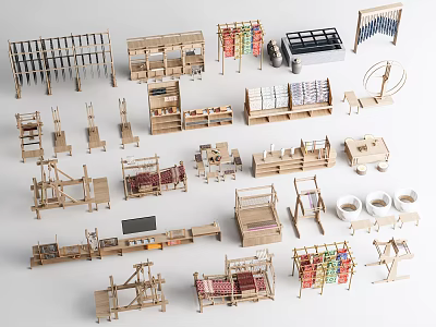 Various Industrial Equipment Components Including Mechanical Parts Tool Racks And Storage Shelves 3d model
