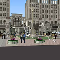 Bustling Commercial Street With Pedestrians Vehicles And Classic Building Facades