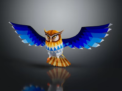 Origami Style Game And Movie Character Owl With Blue Wings Orange Body And Reflection 3d model