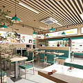 Modern Restaurant Interior Design With Green Banquettes White Tables Pendant Lights And Menu Boards