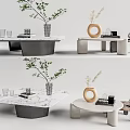Modern Minimalist Coffee Table Designs With Marble Surface And Potted Plants Decor Items 3d model