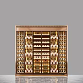 Luxury Wine Cabinet Interior With Gold Frame Glass Door And Layered Wine Bottles