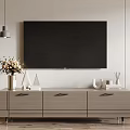 Modern Minimalist TV Stand With Flat Screen TV Pendant Lights And Decorative Items