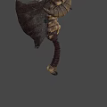 Mythic Fantasy Weapon Double Bladed Axe With Bone Metal Structure And Leather Handle