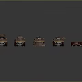 Different Weapon Equipment on Armored Vehicle Models With Red Wheels and Gray Background