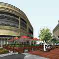 Modern Commercial Complex With Circular Architecture Glass Curtain Walls And Stone Exterior