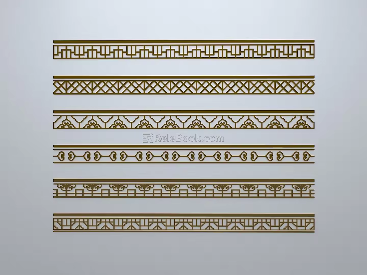 Chinese-style window grilles line silhouette pane window sill border engraved window edge strip construction 3d model