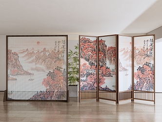 New Chinese Style Screen Landscape Painting Partition Screen 3d model