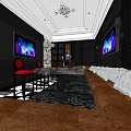 Elegant KTV Interior Design With Red Chairs TV Screens And Decorative Walls