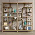 Traditional Chinese Display Shelf with Vases Buddha Statue and Decorative Items for Home Decor