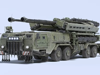 Military Green Self Propelled Artillery Weapon with Large Caliber Cannon and Multi Wheeled Chassis Design 3d model