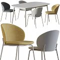 Modern Stylish Dining Table Set With Gray Yellow Blue Chairs And Curved Back Design 3d model