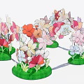Colorful Paper Floral Installation With Various Colored Flowers On Green Circular Bases