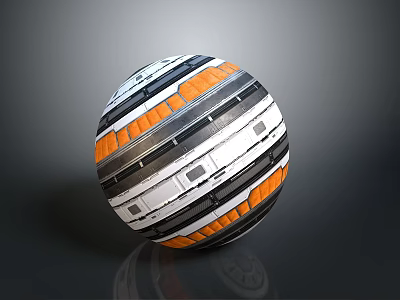 Colorful Sphere With Black White Orange Layered Stripes On Gray Background 3d model