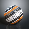 Colorful Sphere With Black White Orange Layered Stripes On Gray Background