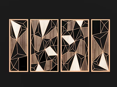 Modern Wooden Partitions With Geometric Patterns And Four Side By Side Panels 3d model