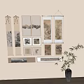 Chinese Traditional Scroll Paintings Wall Decor With Bamboo Plant Arrangement
